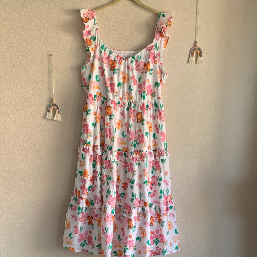 J.Crew Floral Tiered Skirt Midi Maxi Dress Flutter Sleeve Cotton XL